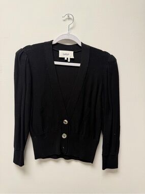 ba&sh Black V-Neck Buttoned Ribbed-Waist Cardigan